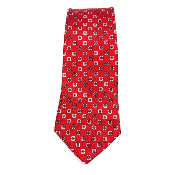 Brooks Brothers Red Silk Mens Neck Tie Floral Geometric Quiet Luxury Preppy USA - Picture 1 of 7
